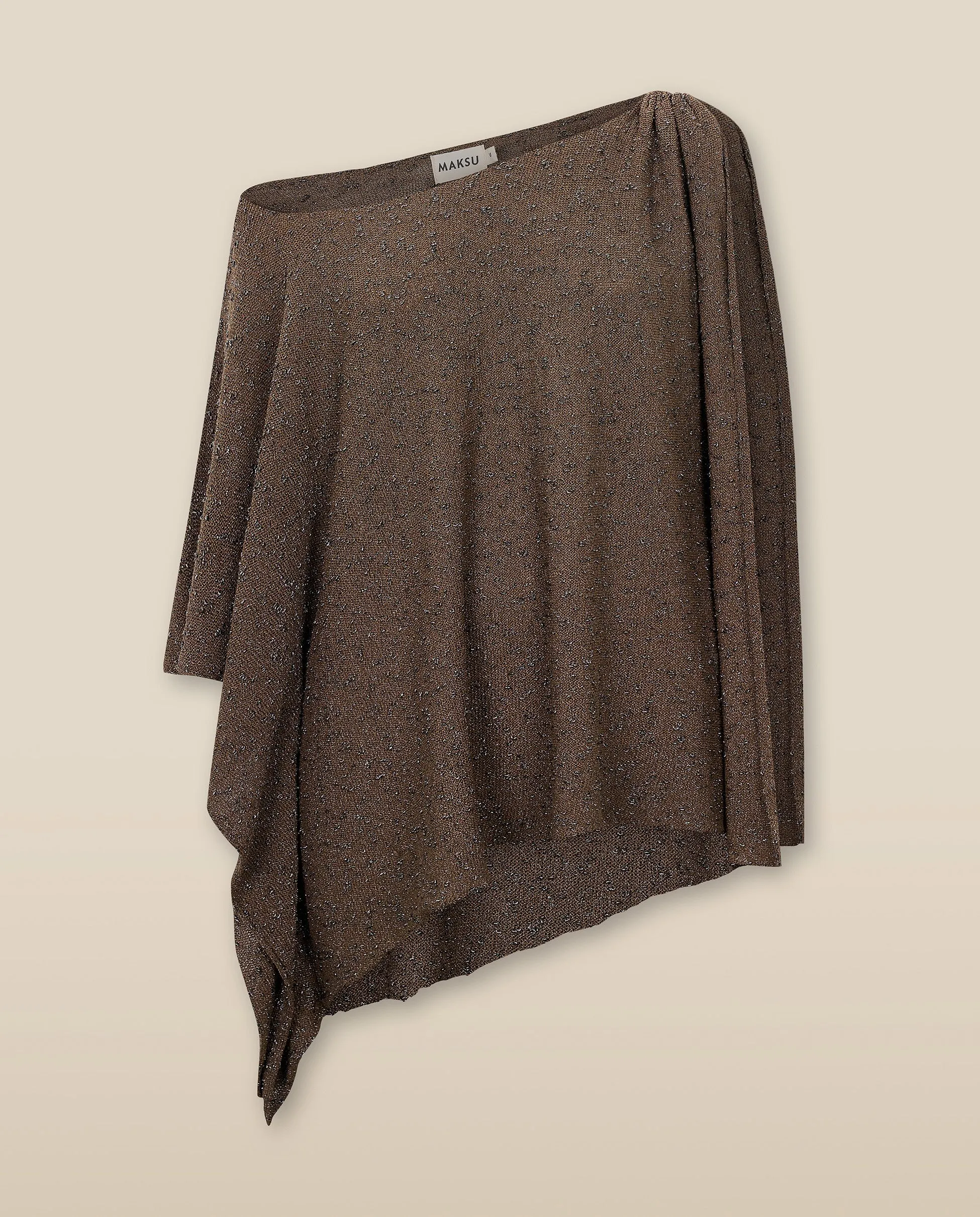 CLIVIA | Metallic Silver Asymmetric Knitted Cape