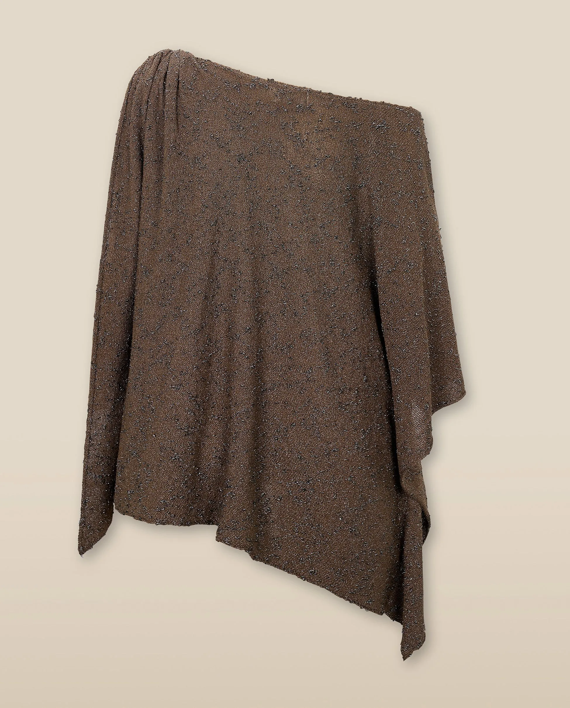 CLIVIA | Metallic Silver Asymmetric Knitted Cape