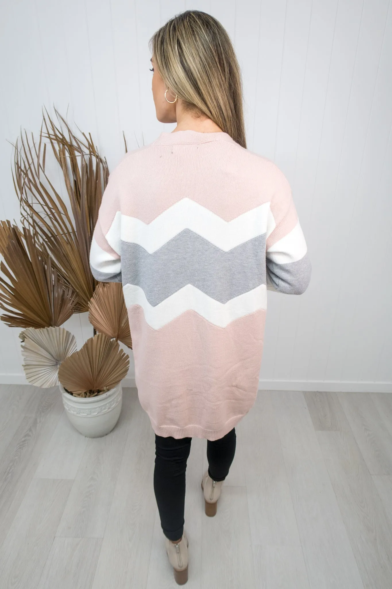 Cooper Cardi -Blush/grey/white