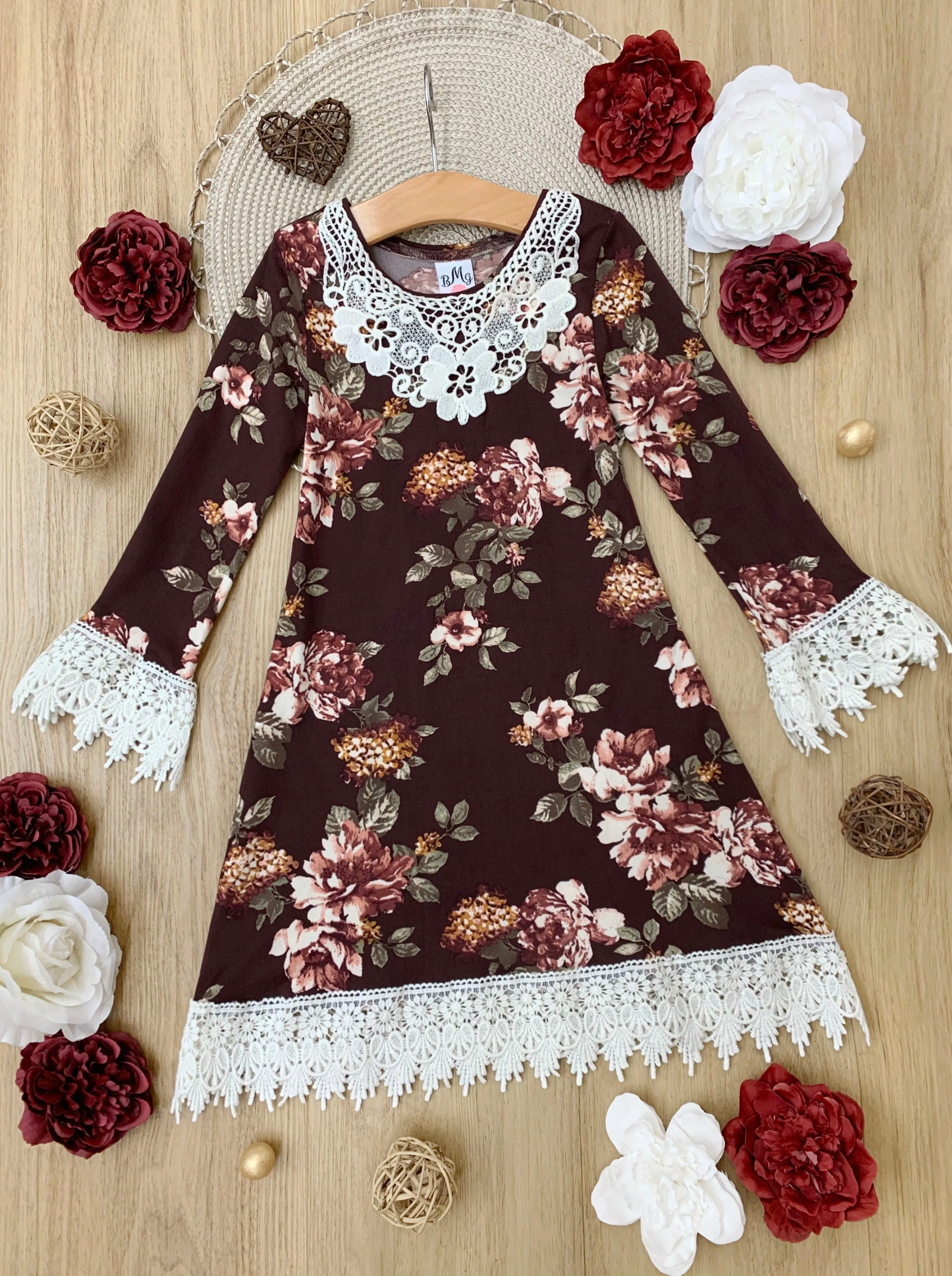 Cranberry Dreams Floral Crochet Dress