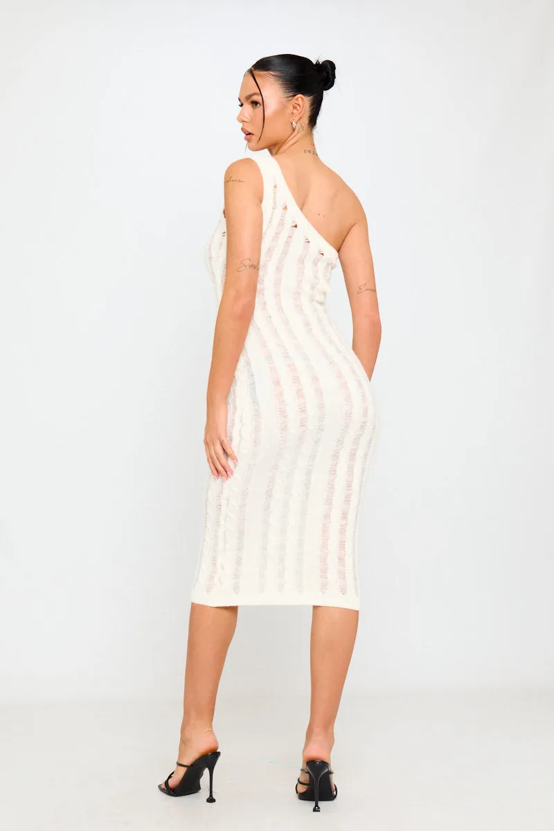 Cream & Gold Striped One-Shoulder Midi Dress | Elegant & Chic | Timeless Glam