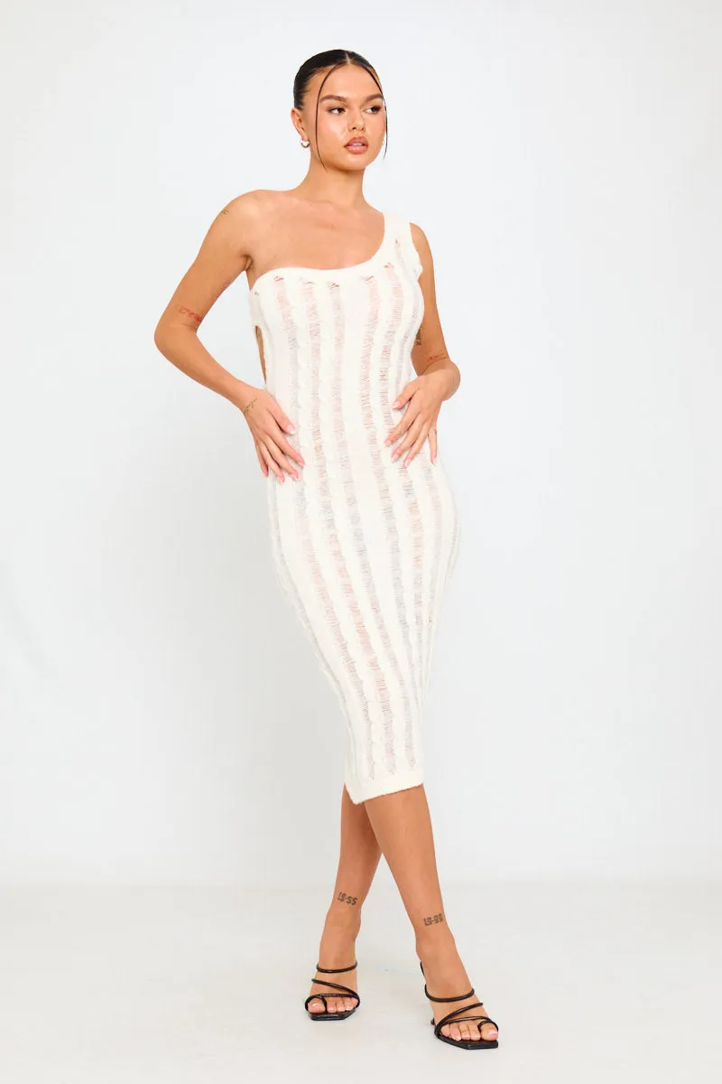 Cream & Gold Striped One-Shoulder Midi Dress | Elegant & Chic | Timeless Glam