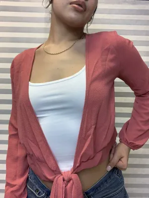 Crepe Long Bishop Sleeve Wrap Top