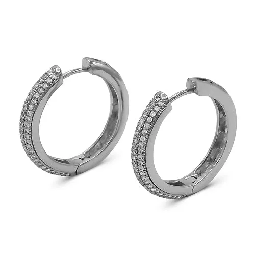 Cubic Zirconia Silver Plated Huggie Hoop Stainless Steel Earrings