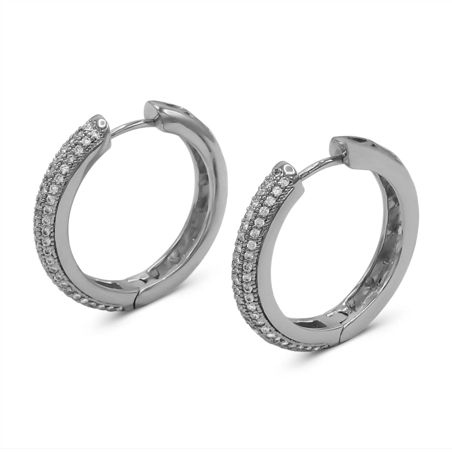 Cubic Zirconia Silver Plated Huggie Hoop Stainless Steel Earrings
