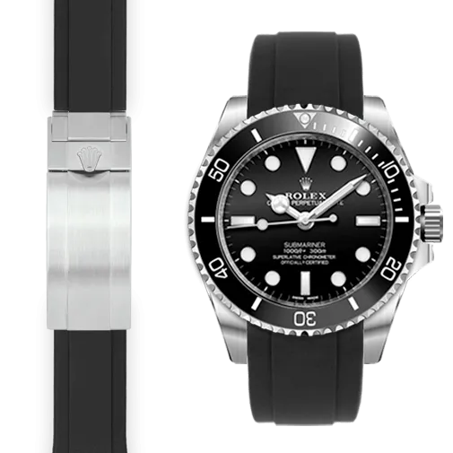 Curved End Rubber Strap for Rolex Sub Ceramic No-Date Deployant