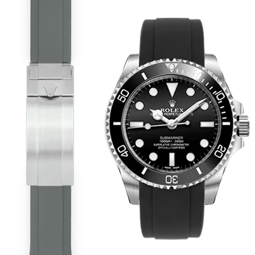 Curved End Rubber Strap for Rolex Sub Ceramic No-Date Deployant