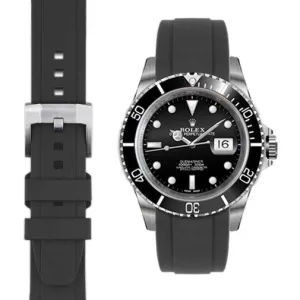 Curved End Rubber Strap for Rolex Submariner with Tang Buckle