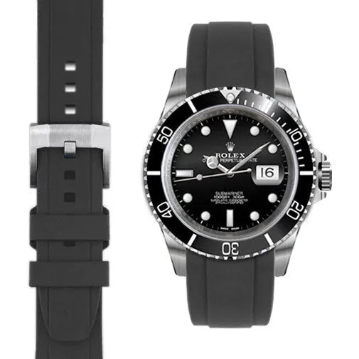 Curved End Rubber Strap for Rolex Submariner with Tang Buckle