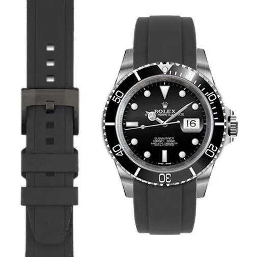 Curved End Rubber Strap for Rolex Submariner with Tang Buckle