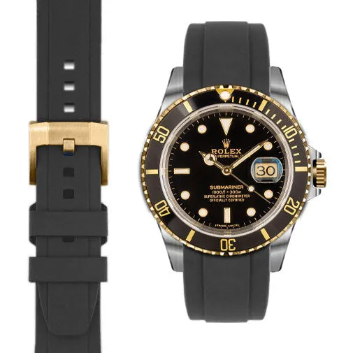 Curved End Rubber Strap for Rolex Submariner with Tang Buckle