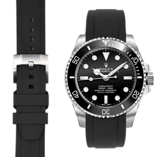 Curved End Rubber Strap with Tang Buckle for Rolex Sub Ceramic No-Date