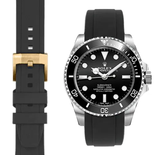 Curved End Rubber Strap with Tang Buckle for Rolex Sub Ceramic No-Date
