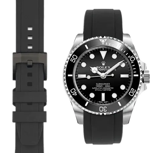 Curved End Rubber Strap with Tang Buckle for Rolex Sub Ceramic No-Date