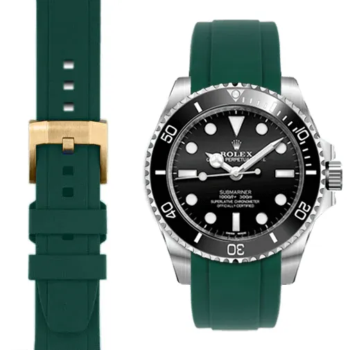 Curved End Rubber Strap with Tang Buckle for Rolex Sub Ceramic No-Date