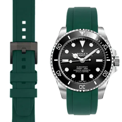 Curved End Rubber Strap with Tang Buckle for Rolex Sub Ceramic No-Date