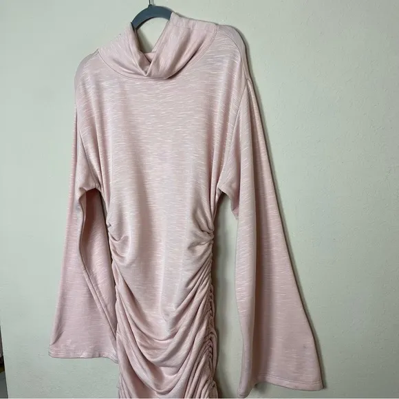 Daily Practice by Anthropologie High-Neck Long-SleeveRuched Pink Mini Dress