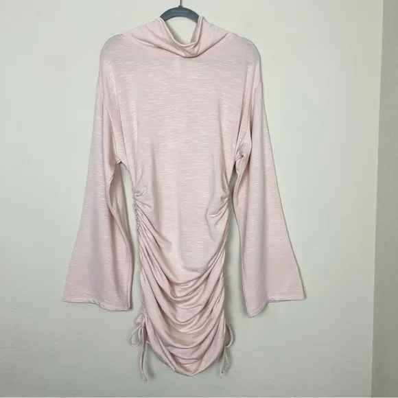 Daily Practice by Anthropologie High-Neck Long-SleeveRuched Pink Mini Dress