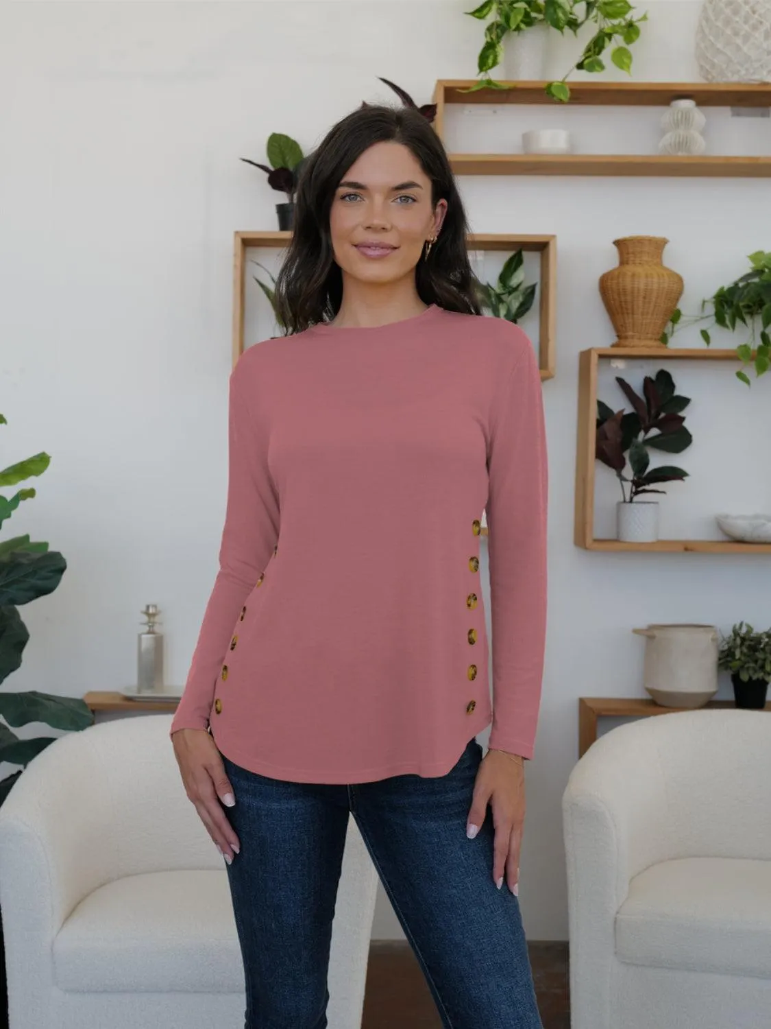Decorative Button Long Sleeve Shirt