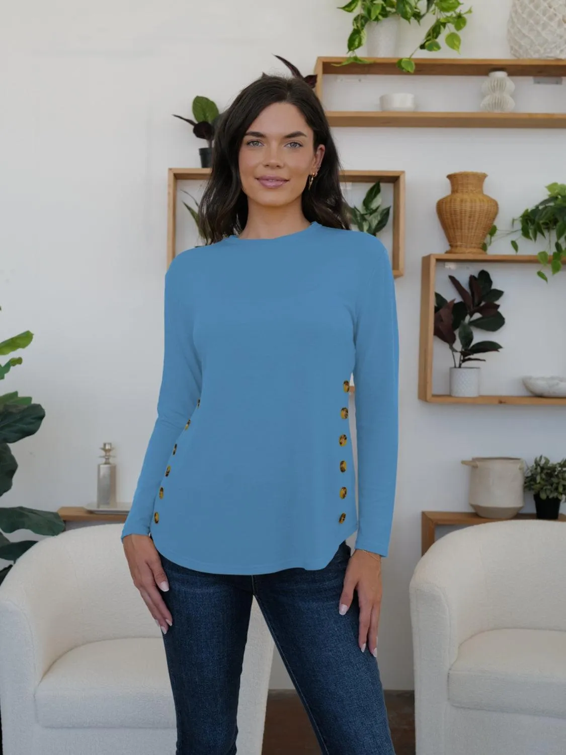 Decorative Button Long Sleeve Shirt