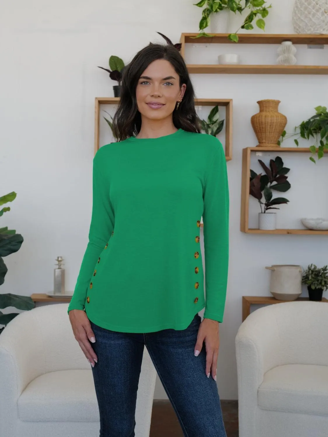 Decorative Button Long Sleeve Shirt