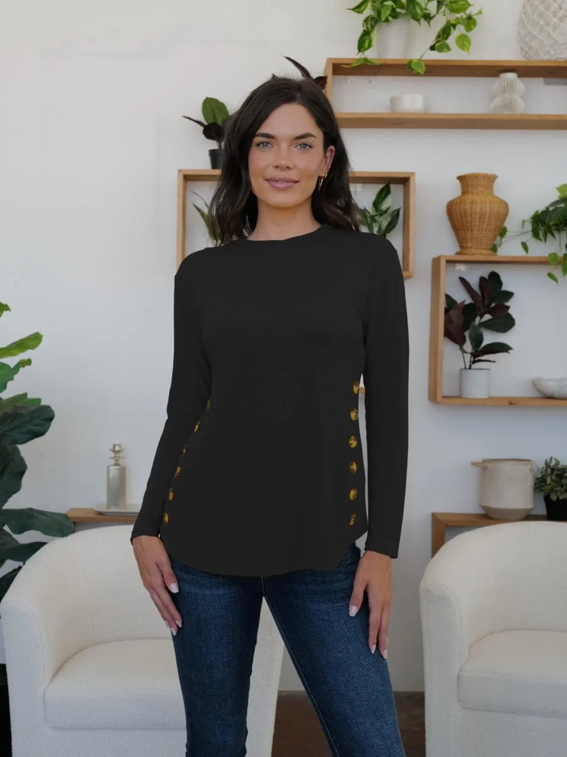 Decorative Button Long Sleeve Shirt