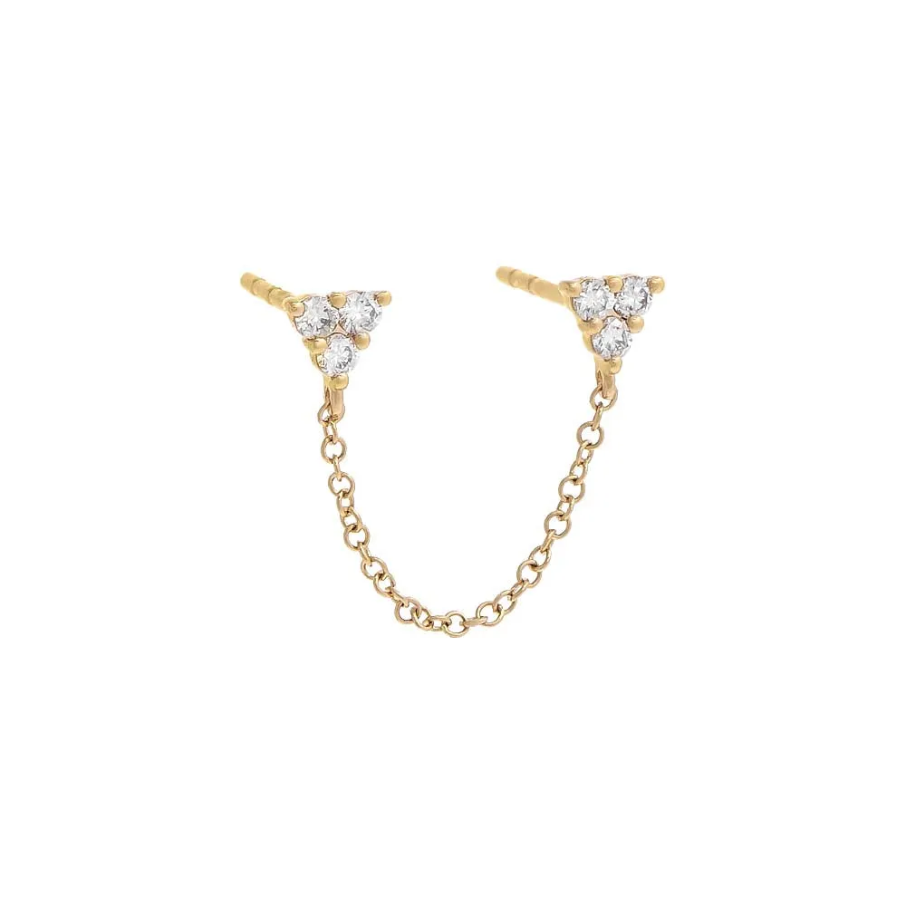 Diamond Double Cluster Chain Stud Earring 14K