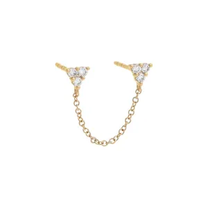Diamond Double Cluster Chain Stud Earring 14K