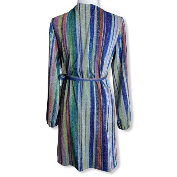 DREW Patsy Wrap Dress NWT $276 Multicolor Striped Metallic Women's Size Small