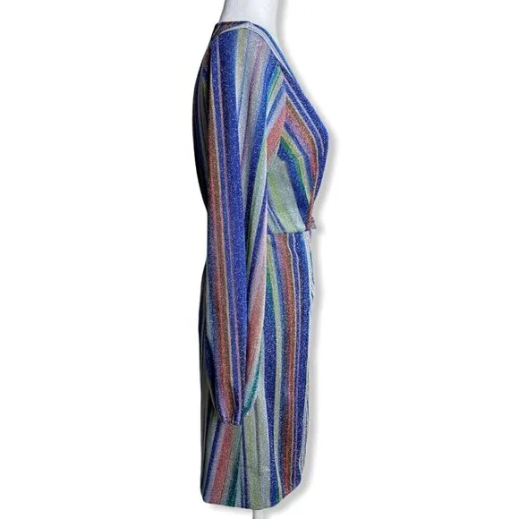DREW Patsy Wrap Dress NWT $276 Multicolor Striped Metallic Women's Size Small