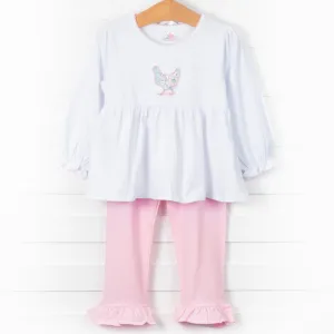Early Bird Applique Ruffle Pant Set, Pink