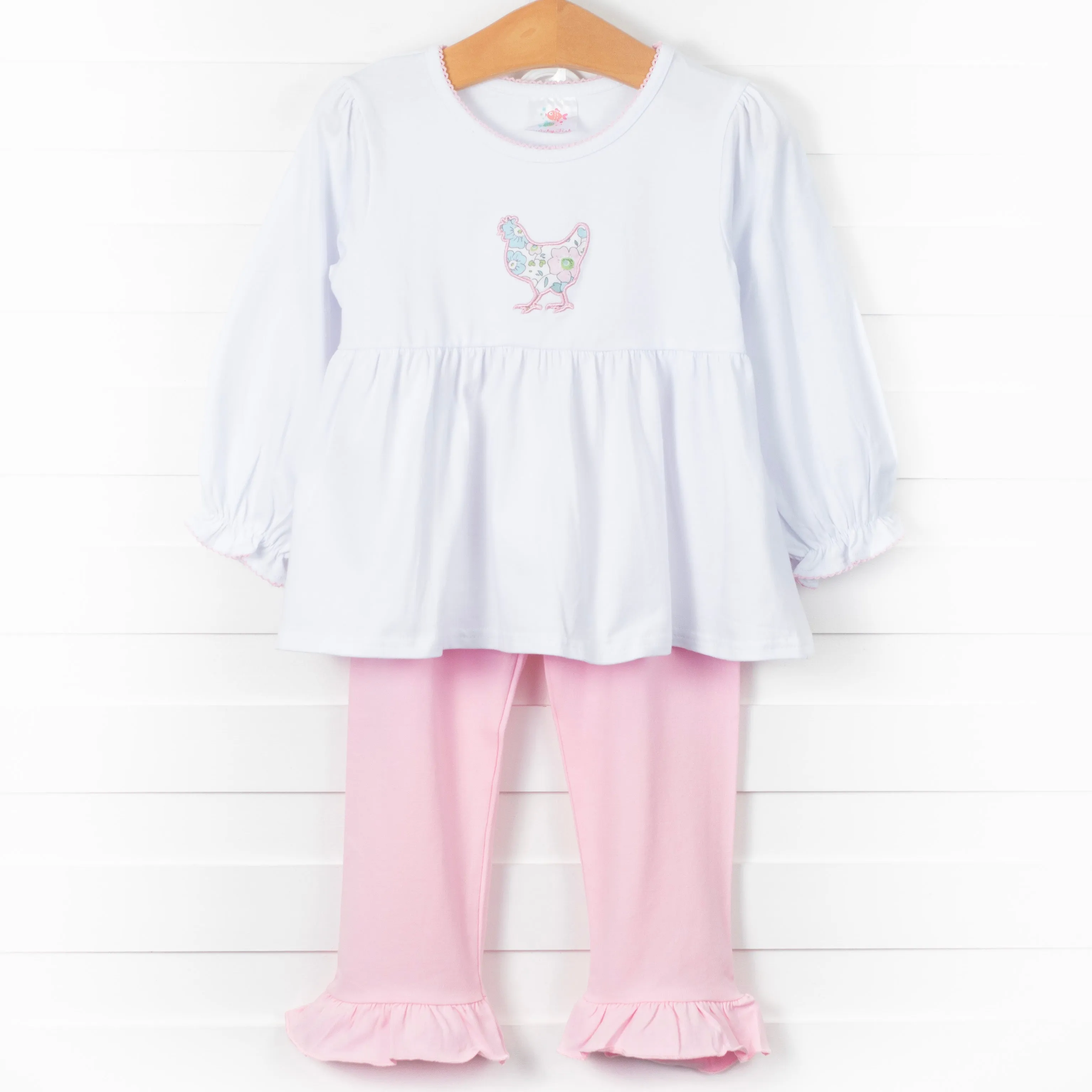 Early Bird Applique Ruffle Pant Set, Pink