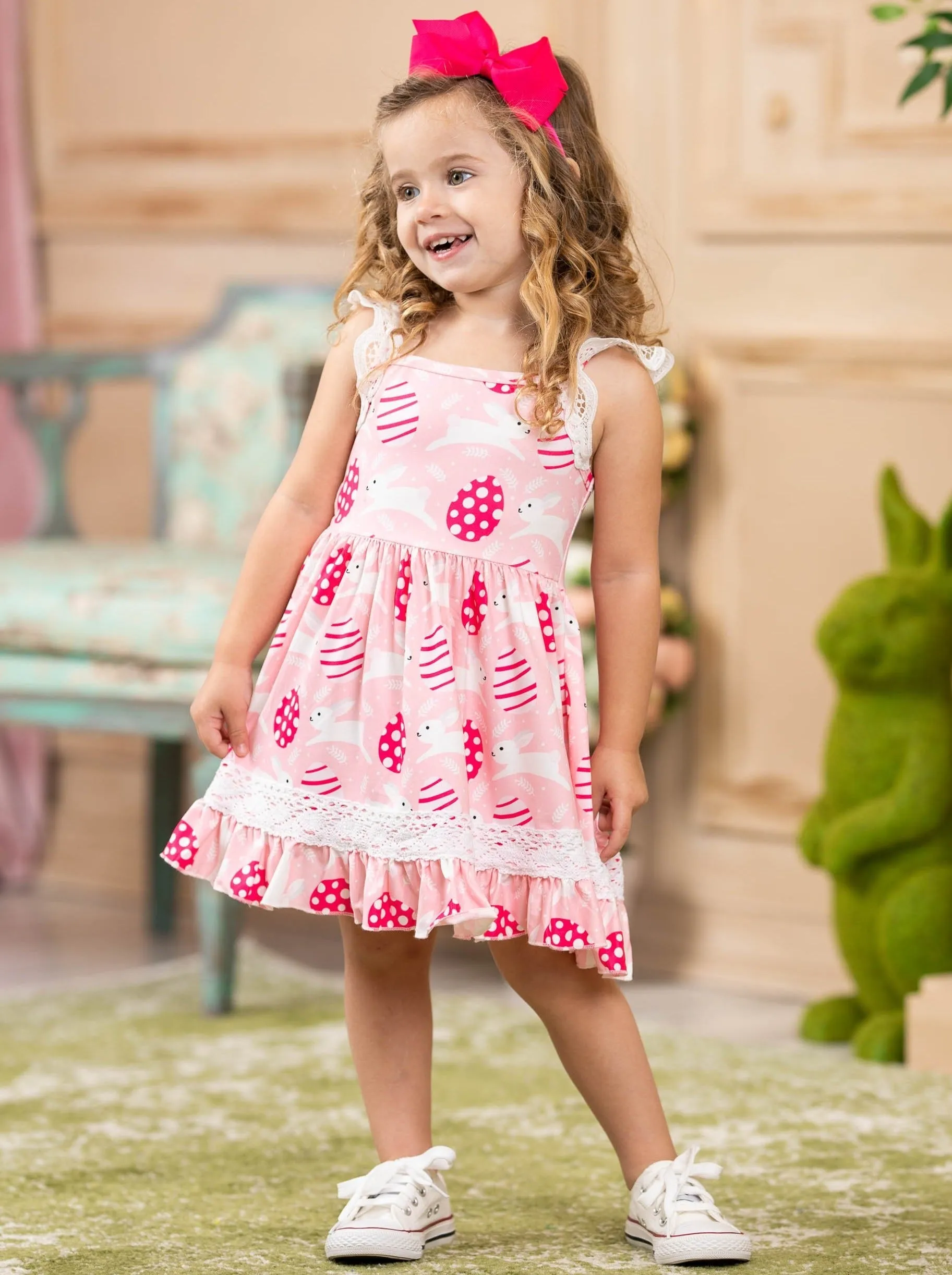 Egg-citing Easter Lace Scalloped Dress