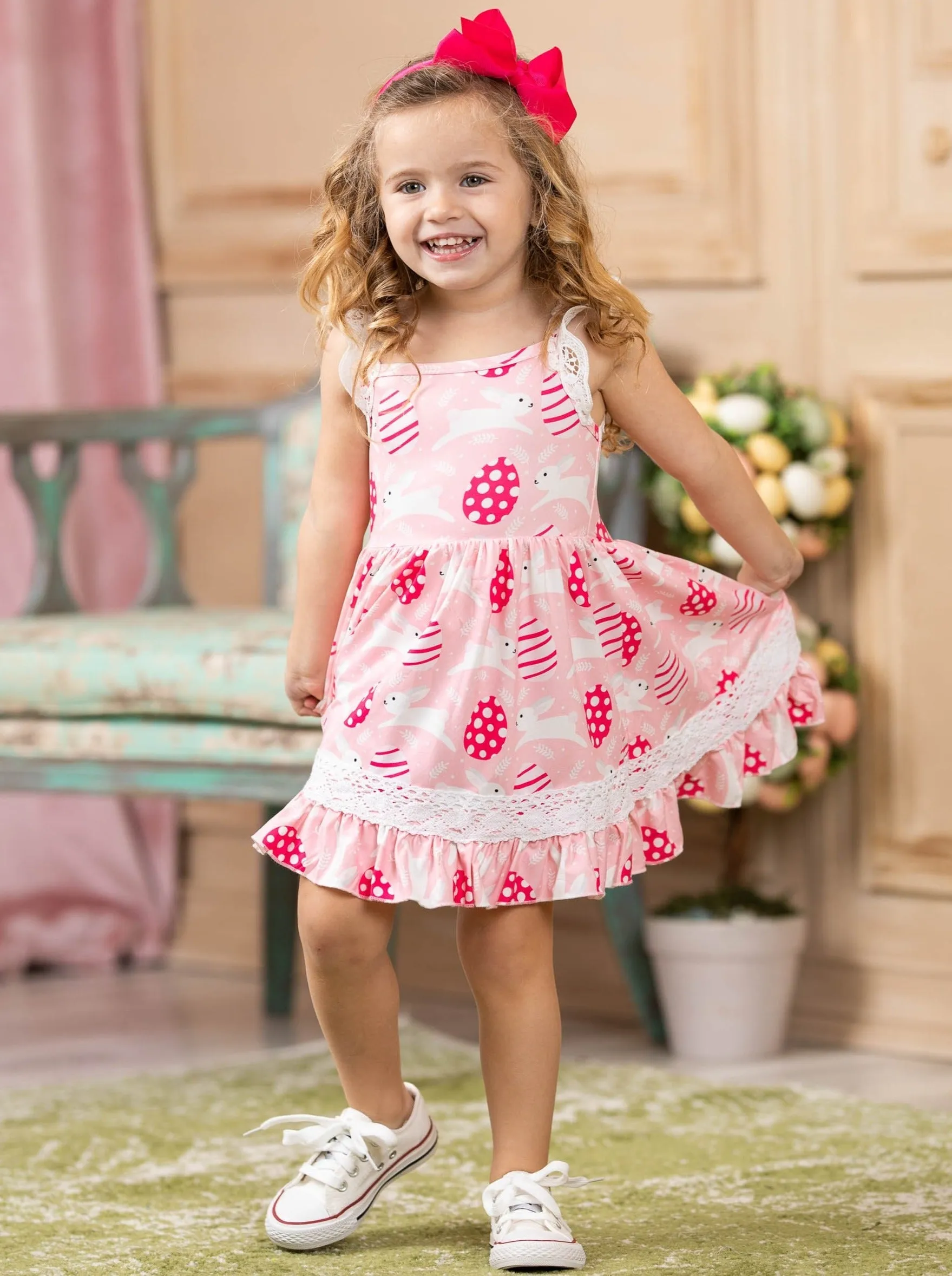 Egg-citing Easter Lace Scalloped Dress
