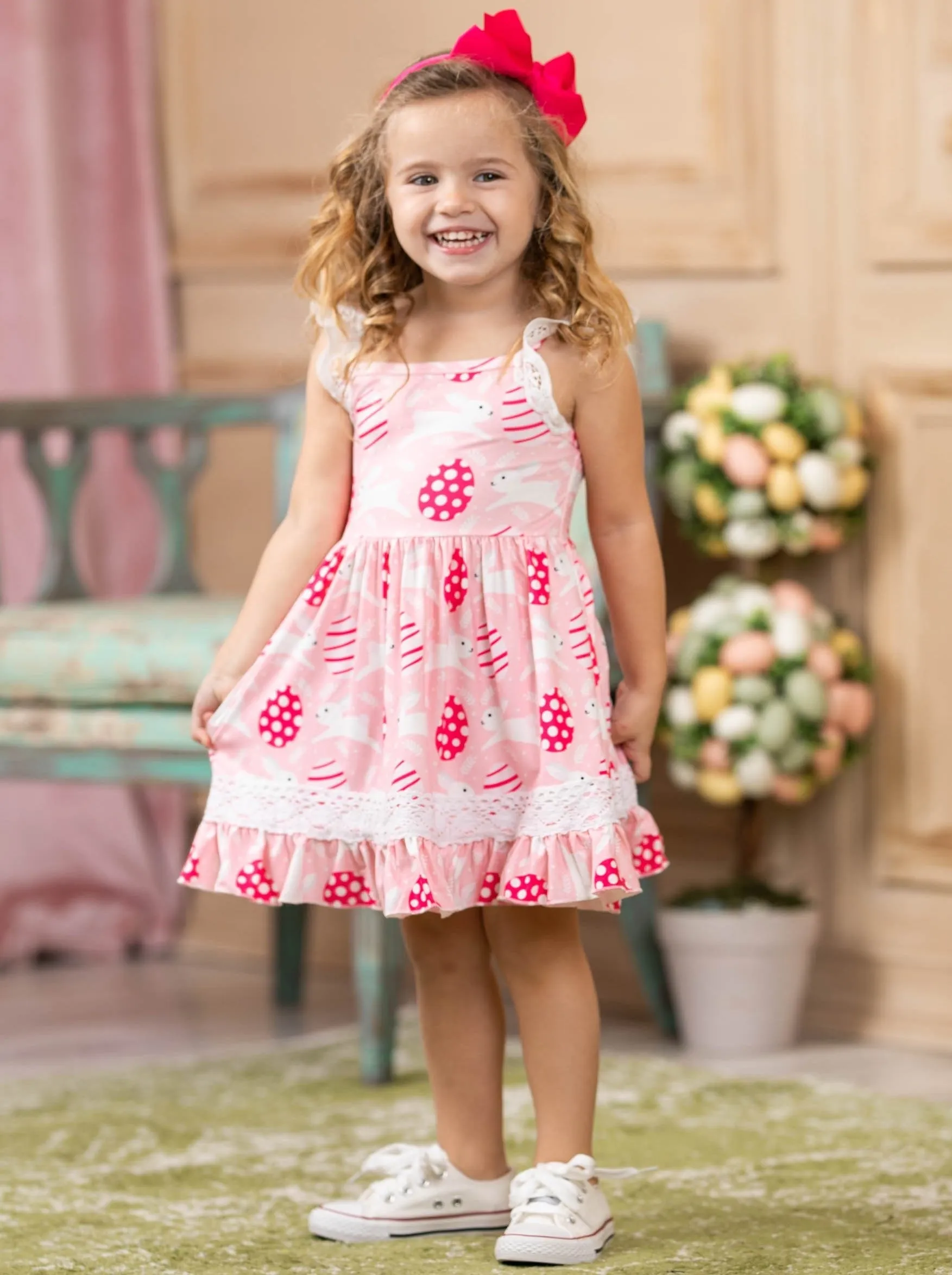 Egg-citing Easter Lace Scalloped Dress
