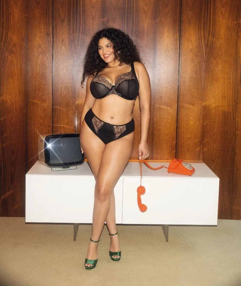 Elomi Teagan High Leg Brief - Black/Almond