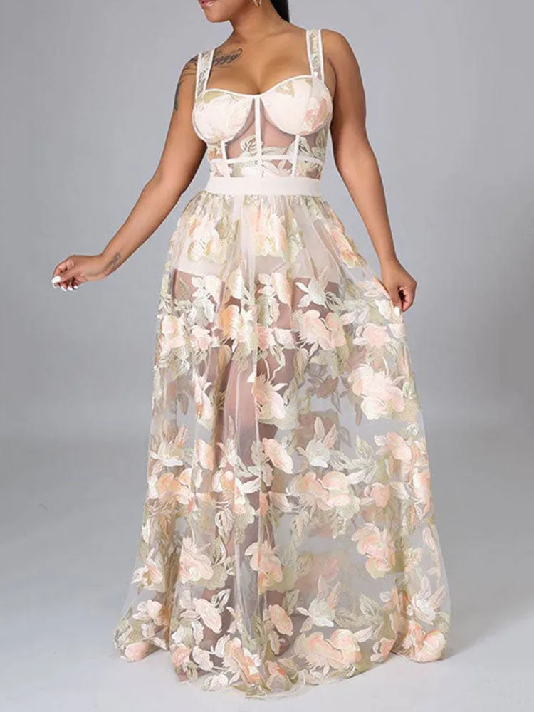 Embroidered Mesh Party Wedding Dress