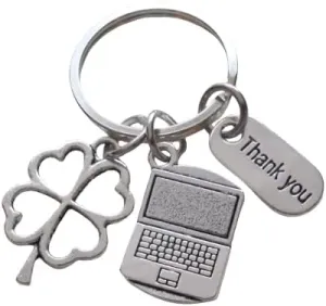Employee Appreciation Keychain, Clover, Computer Laptop & Thank You Charm, Lucky to Work with You!