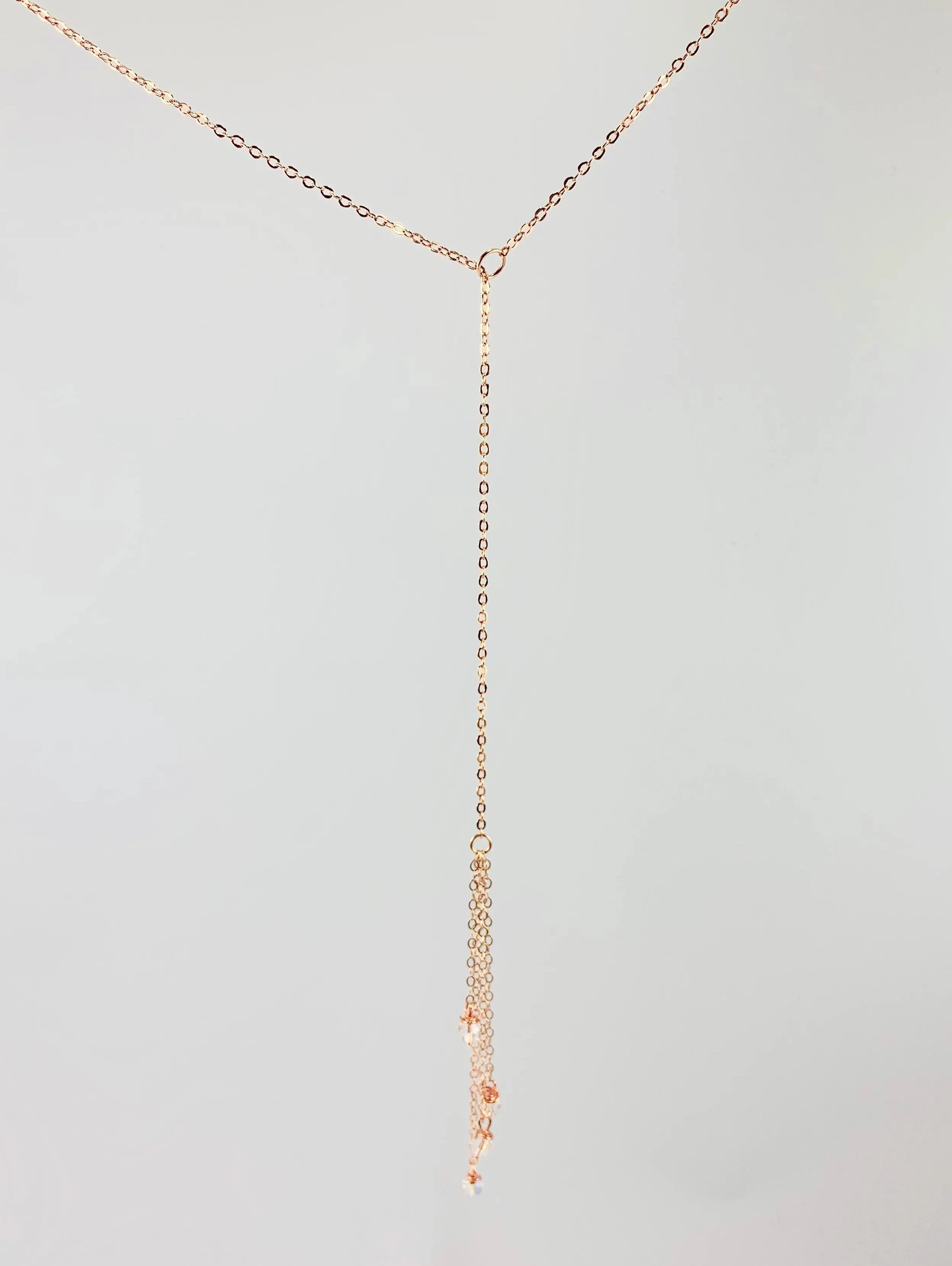 Evening Sparkle Four Crystal Dangle 14K Rose Gold Lariat