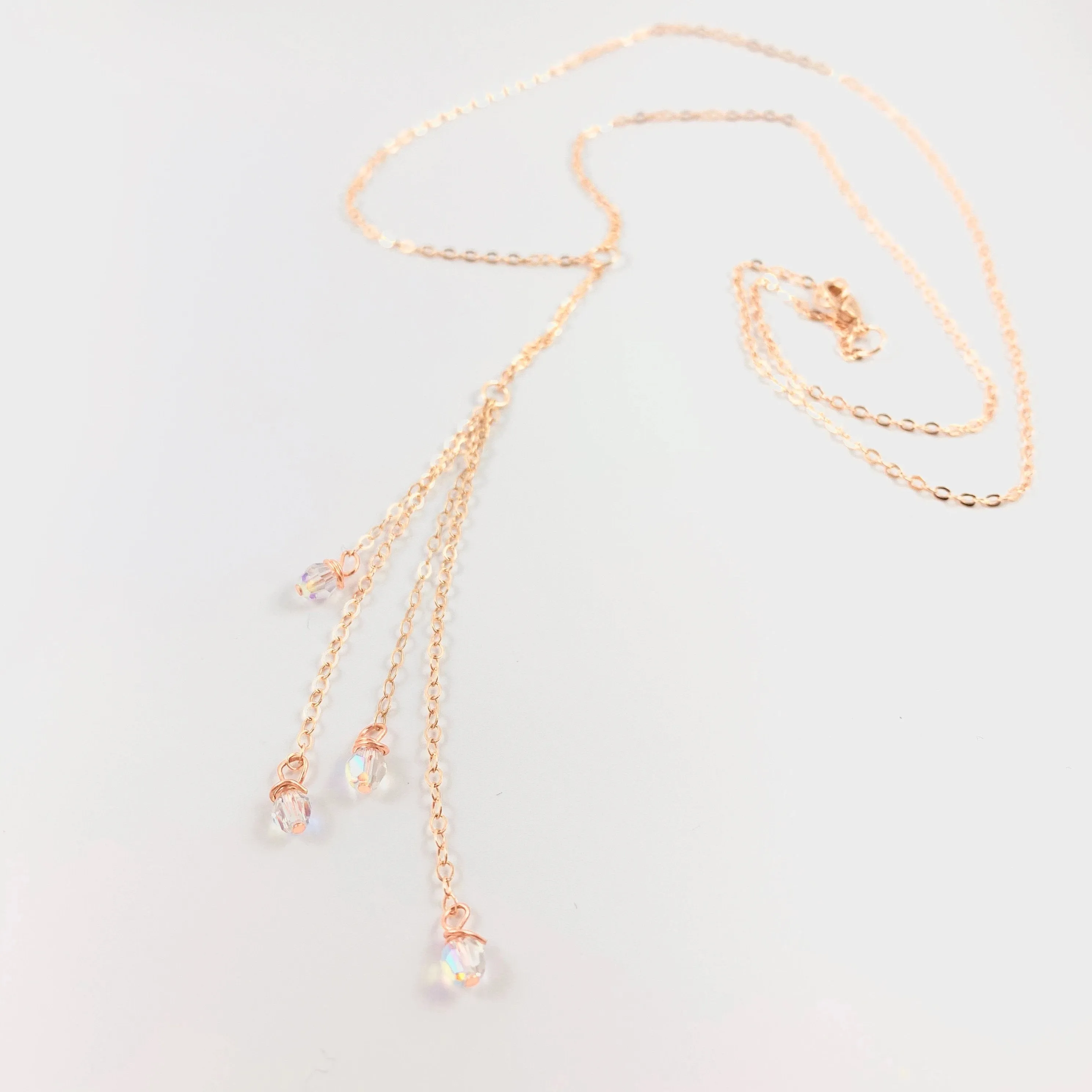 Evening Sparkle Four Crystal Dangle 14K Rose Gold Lariat