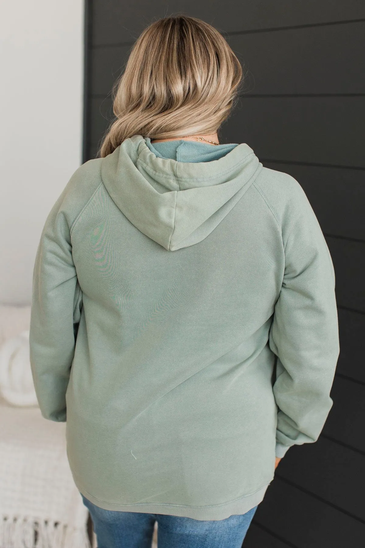 Excellent Mood Drawstring Hoodie- Dusty Sage