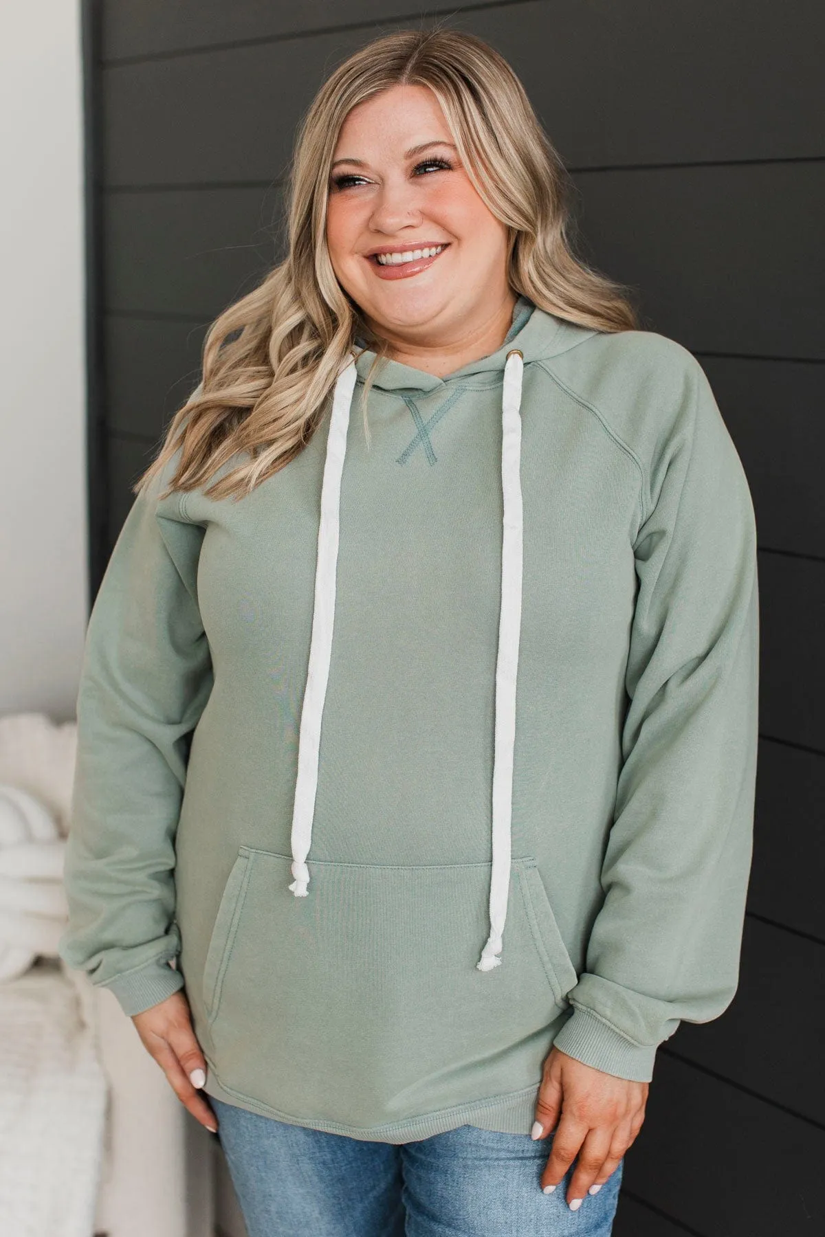 Excellent Mood Drawstring Hoodie- Dusty Sage