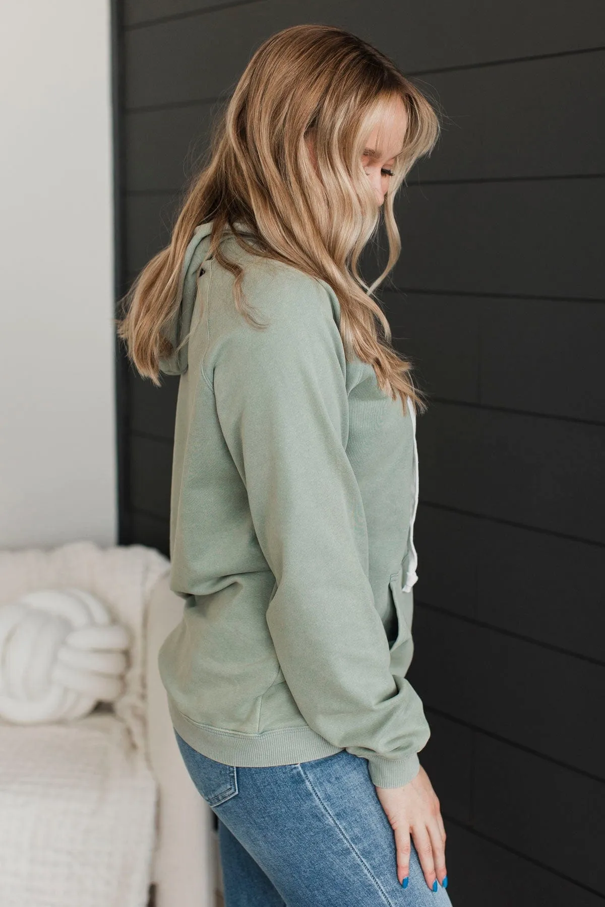Excellent Mood Drawstring Hoodie- Dusty Sage