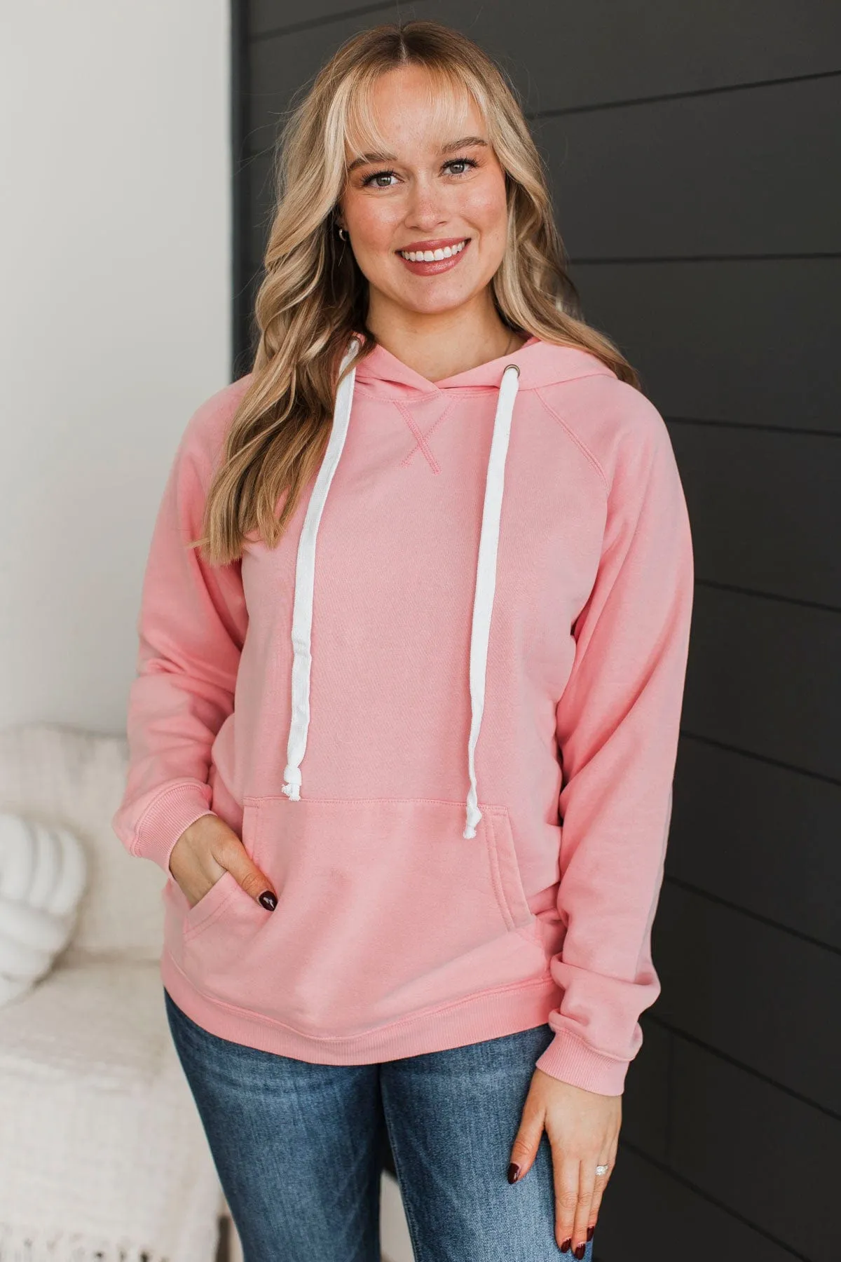 Excellent Mood Drawstring Hoodie- Light Pink