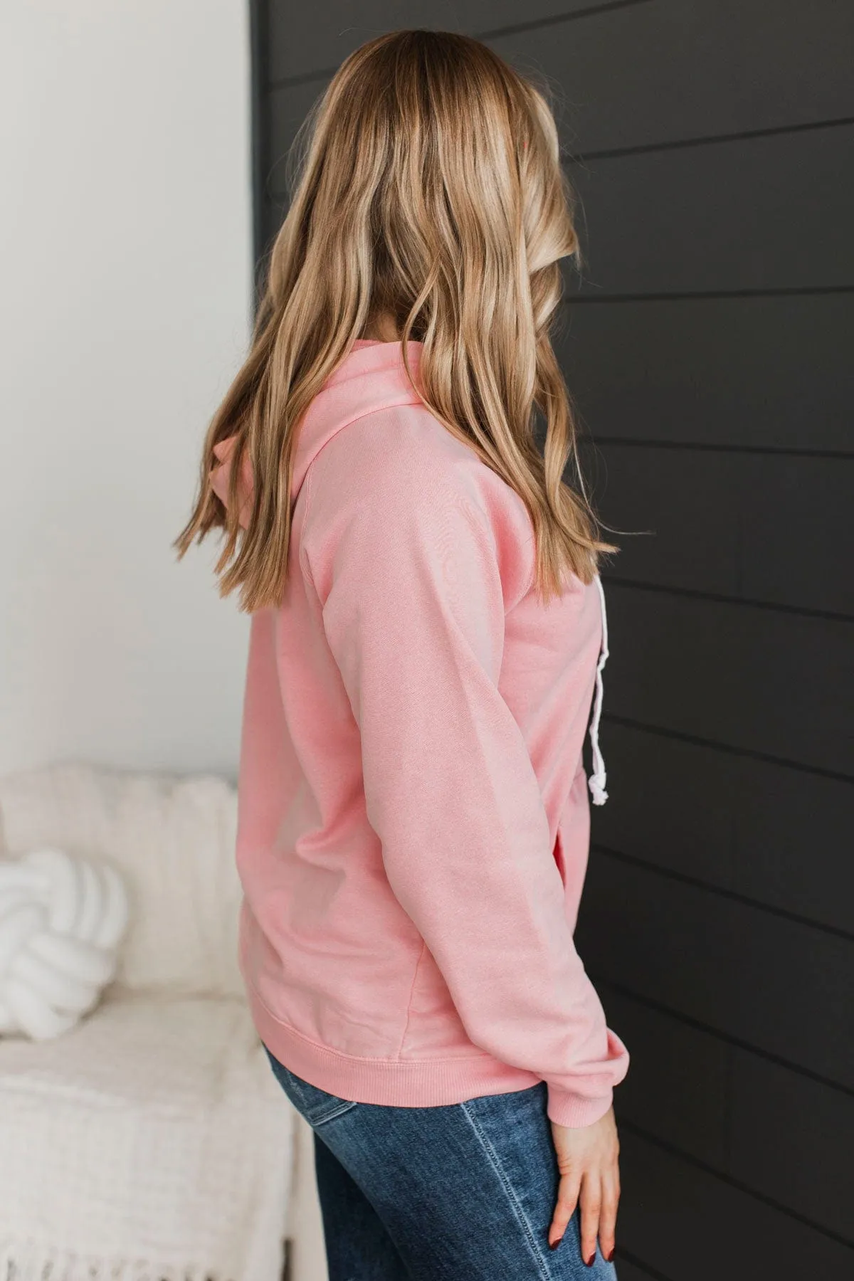 Excellent Mood Drawstring Hoodie- Light Pink