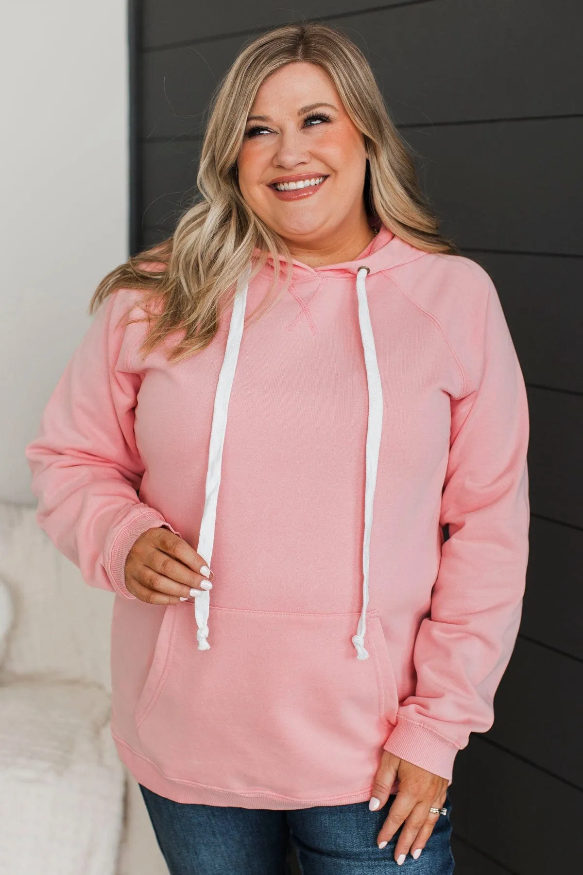 Excellent Mood Drawstring Hoodie- Light Pink