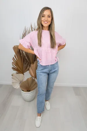 Fallon Top -Pink/white