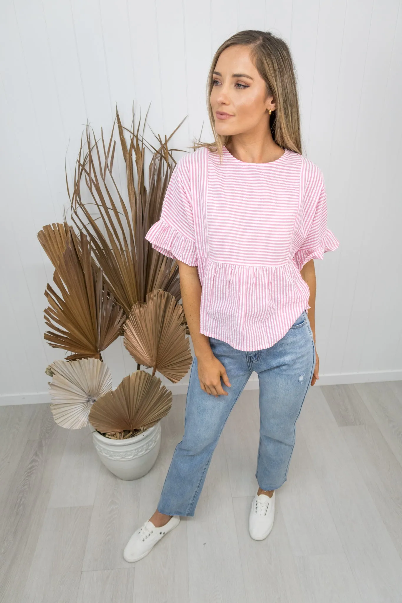 Fallon Top -Pink/white