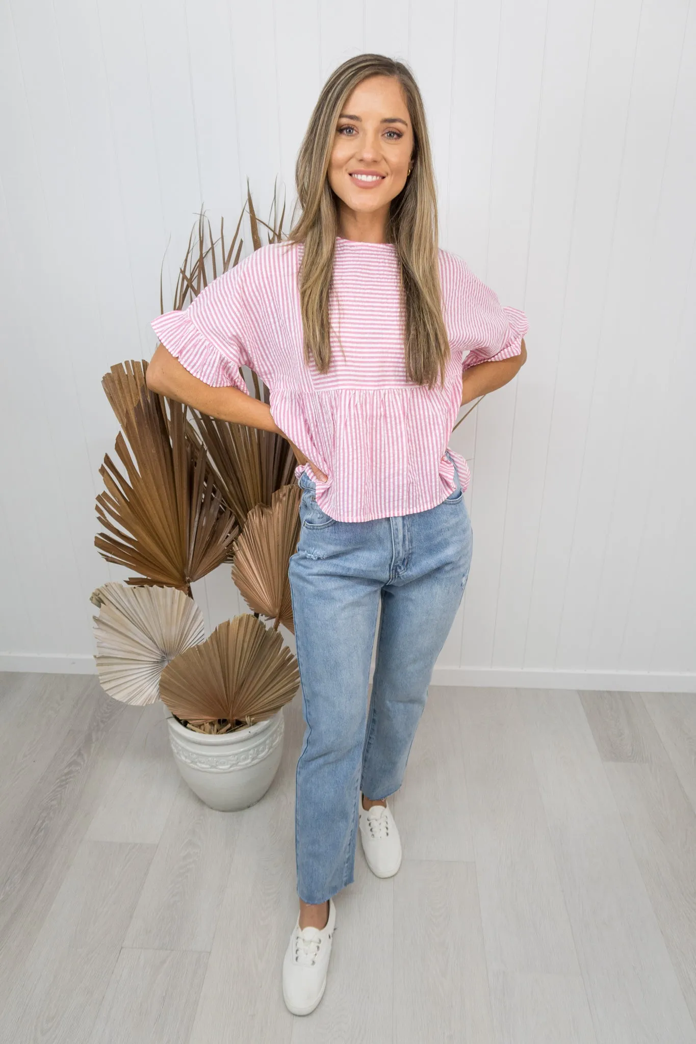 Fallon Top -Pink/white