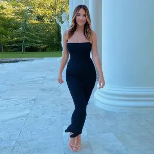 Fiora Spaghetti Strap Lace-Up Ribbed Bodycon Maxi Dress
